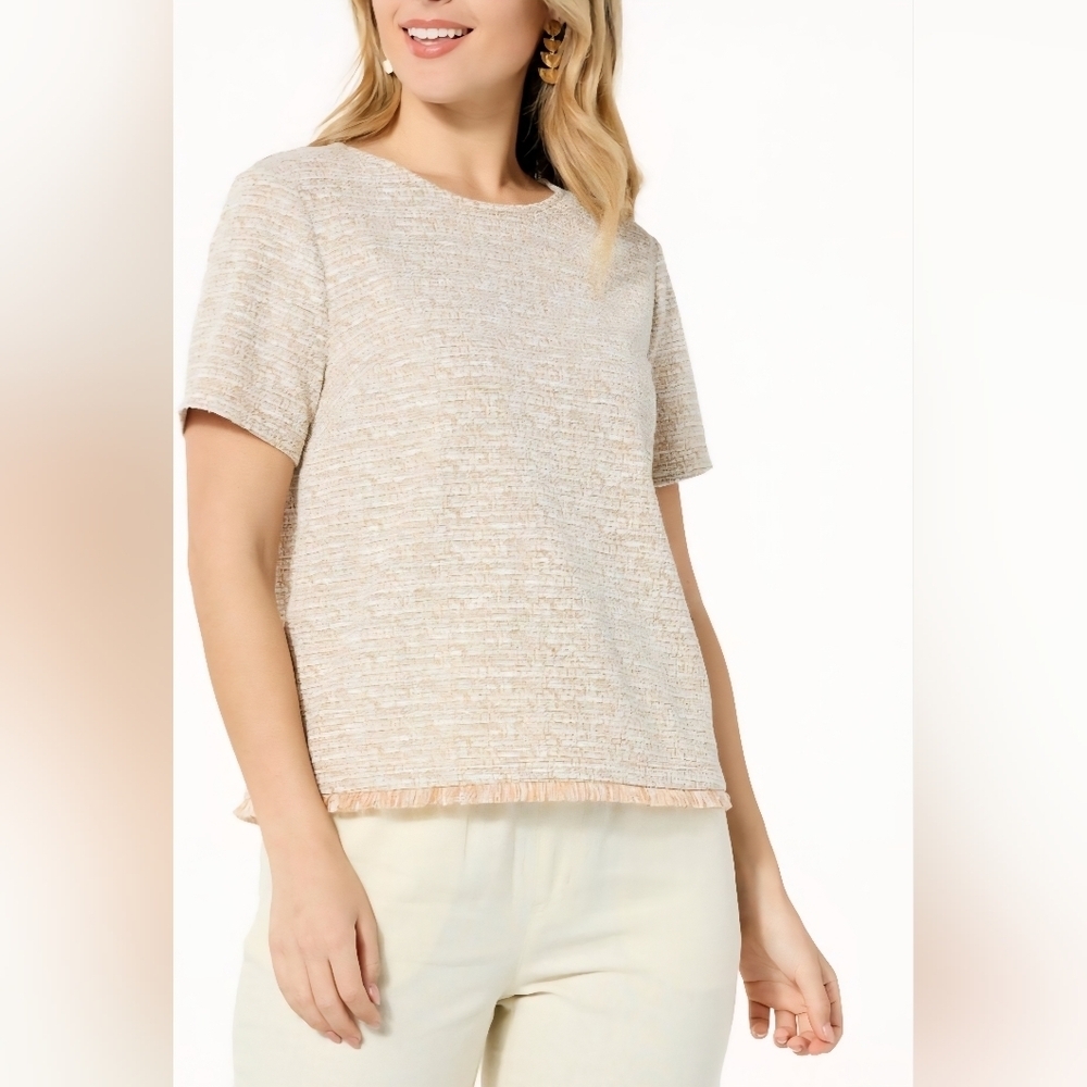 G by Giuliana Textured Tweed Short Sleeve Top Nwt Size L